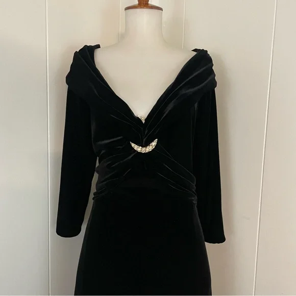 Vintage 90s Velvet Dress‎ Women’s 12 3/4 Sleeve V-Neck - Picture 2 of 12